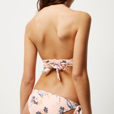 Cream floral print five-way bikini top